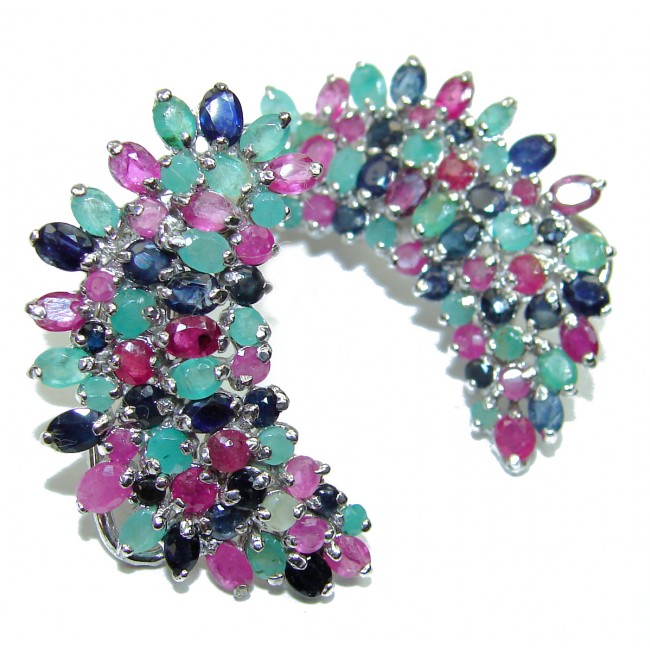 Stella Genuine Ruby Emerald Sapphire .925 Sterling Silver handmade earrings