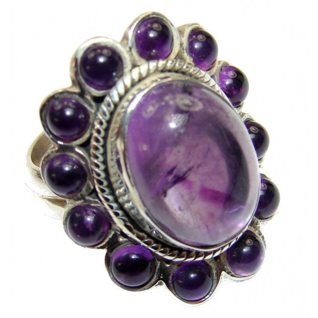 Vintage Style Amethyst .925 Sterling Silver handmade Cocktail Ring s. 7