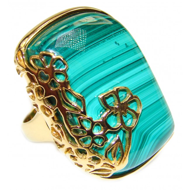 AAAA+ QUALITY Sublime quality Malachite 18k Gold over .925 Sterling Silver handcrafted ring size 8
