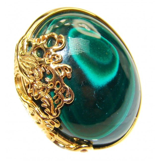 Green Mistery Malachite 18k Gold over .925 Sterling Silver handcrafted ring size 7 3/4