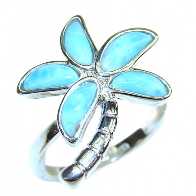 Vacation Time Natural inlay Larimar .925 Sterling Silver handcrafted Ring s. 8