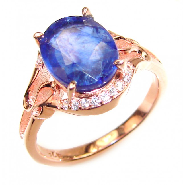Genuine 2.6ct Sapphire 18K Rose Gold over .925 Sterling Silver handmade Cocktail Ring s. 6