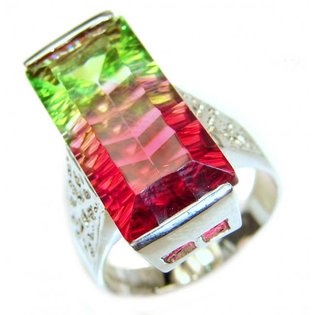 Spectacular Natural baguette cut Tourmaline .925 Sterling Silver handcrafted ring size 7