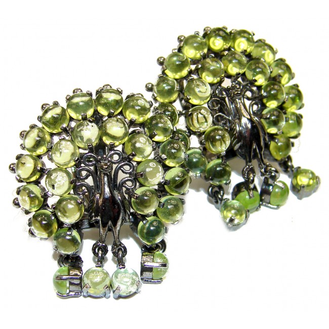Spectacular Peacock Authentic Peridot black rhodium over .925 Sterling Silver handmade earrings