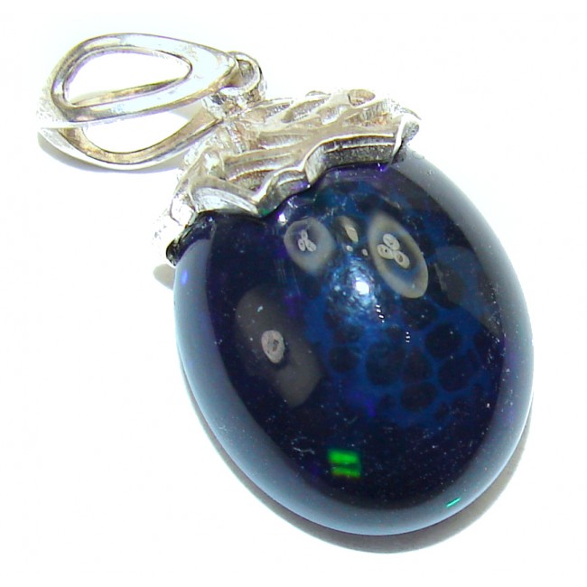 Perfection Authentic Black Opal .925 Sterling Silver handmade Pendant