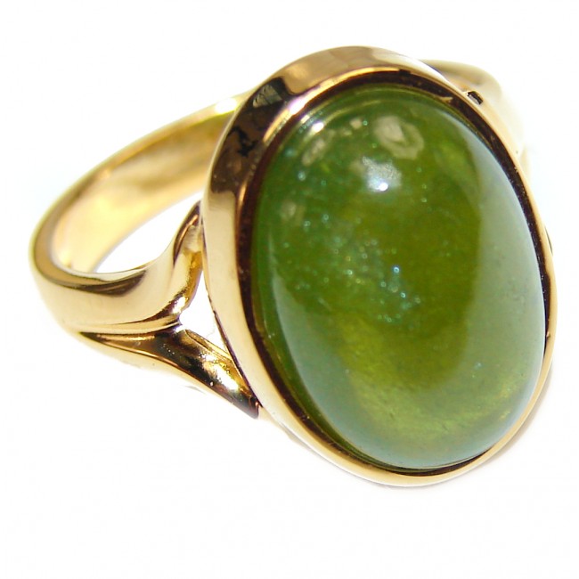 Authentic 14ct Green Tourmaline 18K Yellow gold over .925 Sterling Silver brilliantly handcrafted ring s. 6 3/4