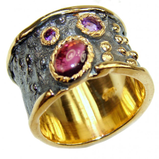Authentic Garnet Amethyst black rhodium over .925 Sterling Silver handcrafted ring s. 6 1/4