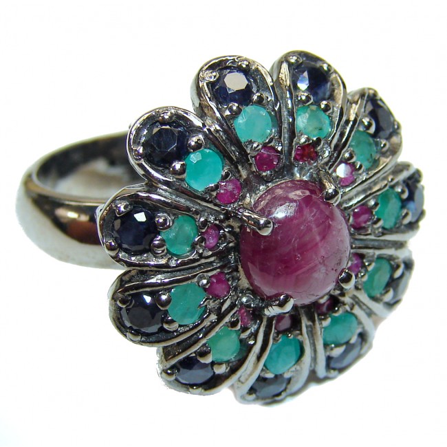 Royal quality unique Ruby black rhodium over .925 Sterling Silver handcrafted Ring size 8 3/4