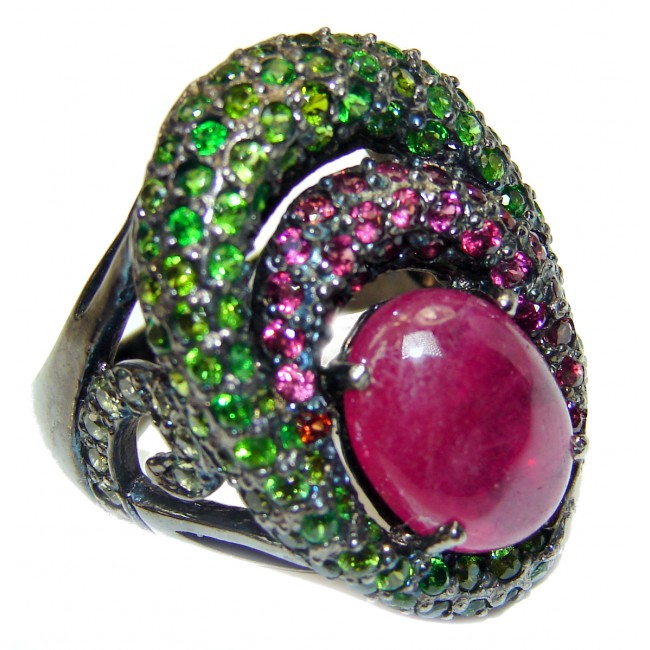 Royal quality unique Ruby black rhodium over .925 Sterling Silver handcrafted Ring size 7 3/4