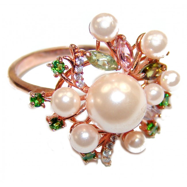 Posh Pearl Tourmaline 14K Rose Gold over .925 Sterling Silver handmade ring size 7 1/4