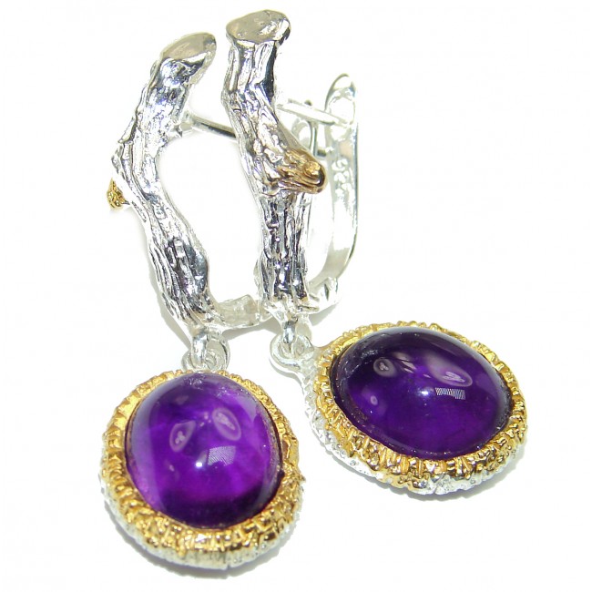 Violet Beauty Authentic Amethyst 2 tones .925 Sterling Silver handmade earrings