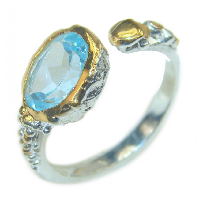 Poseidon Swiss Blue Topaz 18K gold over .925 Sterling Silver handmade Ring size 6 1/4