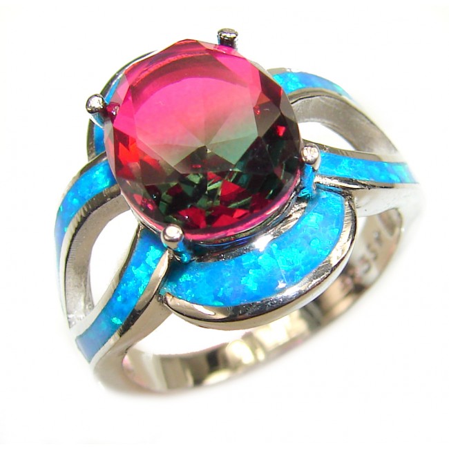 Spectacular Natural Opal Tourmaline .925 Sterling Silver handcrafted ring size 9