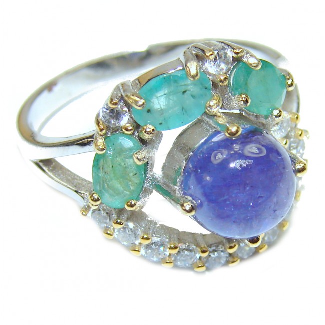 Enchanted Flower Authentic African Tanzanite .925 Sterling Silver handmade Ring s. 9