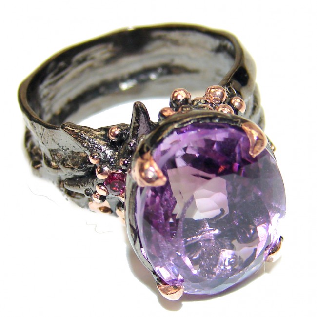 Vintage Style Amethyst black rhodium over .925 Sterling Silver handmade Cocktail Ring s. 8