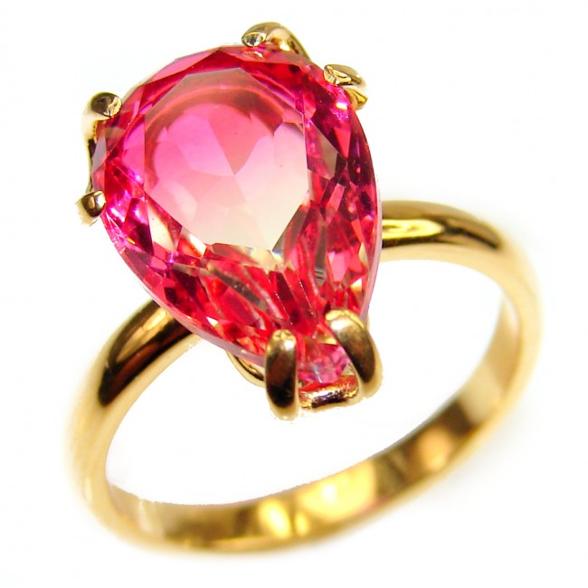 14.5ctw Watermelon Tourmaline 18K Gold over .925 Sterling Silver handcrafted Ring size 7