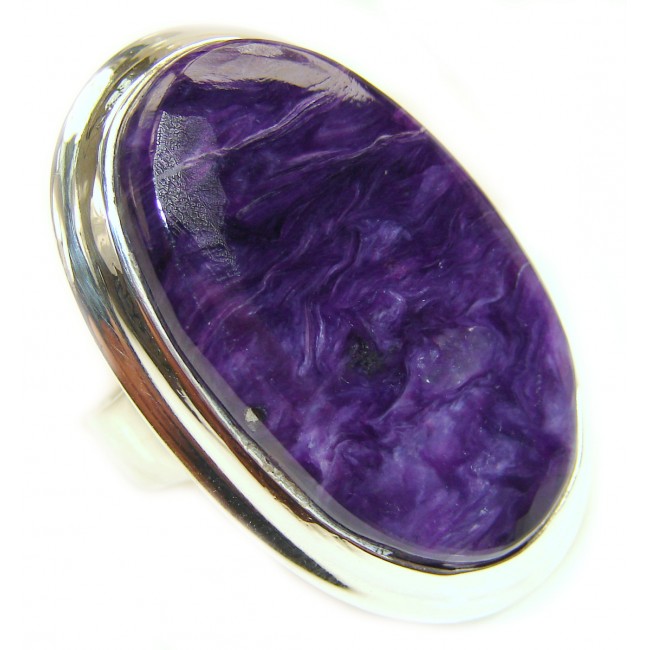 Large Natural Siberian Charoite .925 Sterling Silver handcrafted ring size 7 adjustable