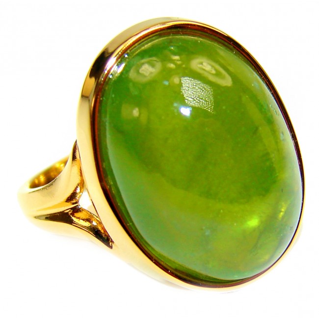 Authentic 18.21ct Green Tourmaline 18K Yellow gold over .925 Sterling Silver brilliantly handcrafted ring s. 6