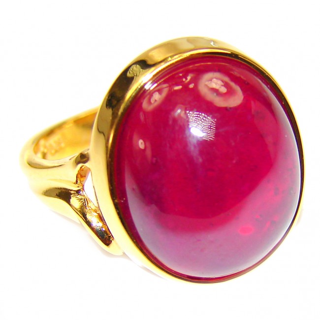 Genuine Ruby 18K yellow Gold over .925 Sterling Silver handmade Cocktail Ring s. 6 3/4