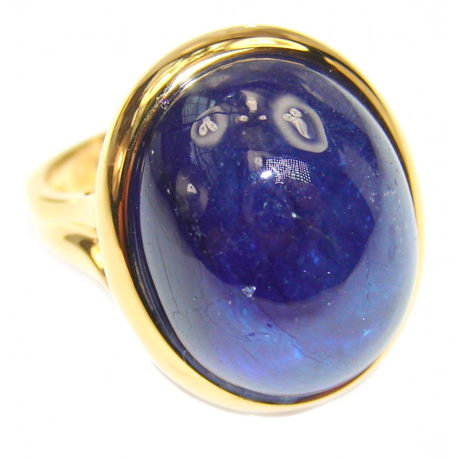 Genuine 37.5ct Sapphire 18K yellow Gold over .925 Sterling Silver handmade Cocktail Ring s. 6 3/4