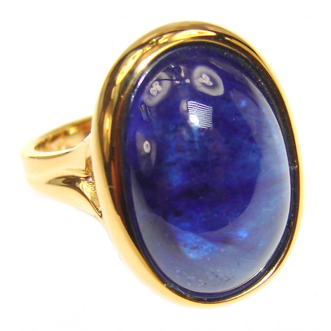Genuine 26ct Sapphire 18K yellow Gold over .925 Sterling Silver handmade Cocktail Ring s. 5 3/4