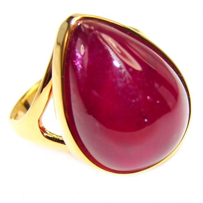 Genuine Ruby 18K yellow Gold over .925 Sterling Silver handmade Cocktail Ring s. 7 1/2