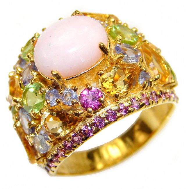 Pink Opal 18K Gold over .925 Sterling Silver handcrafted ring size 8
