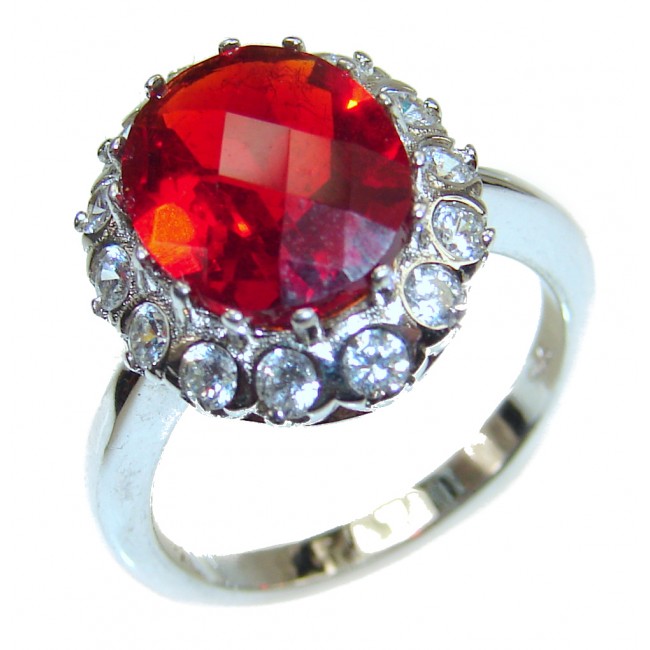 Victorian Style Red Topaz Sterling Silver ring; s. 6