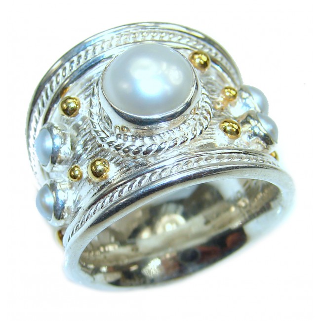 Fancy White Pearl .925 Sterling Silver handmade ring size 7