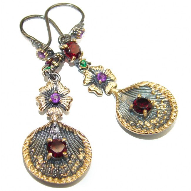 Authentic Garnet rose gold over .925 Sterling Silver handmade earrings