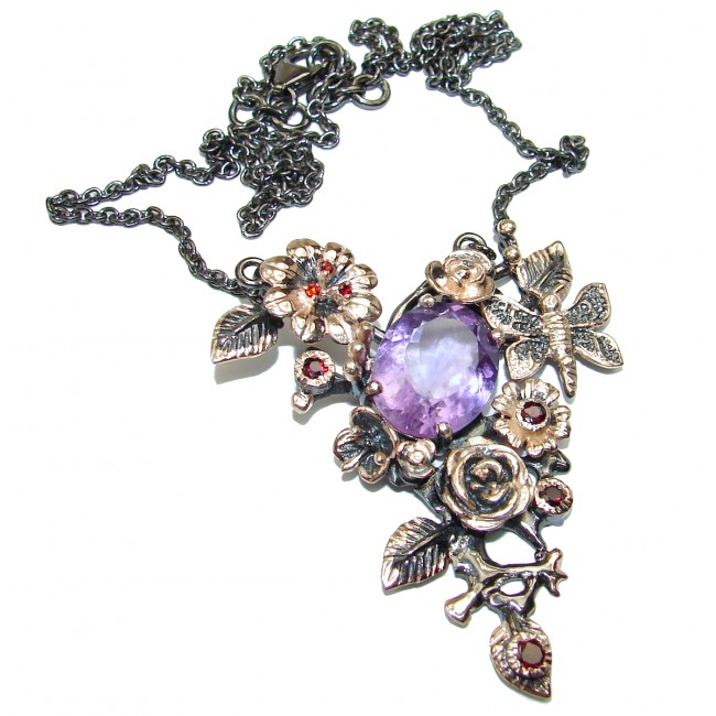 Purple Queen 33.5carat authentic Amethyst 2 tones .925 Sterling Silver handcrafted necklace