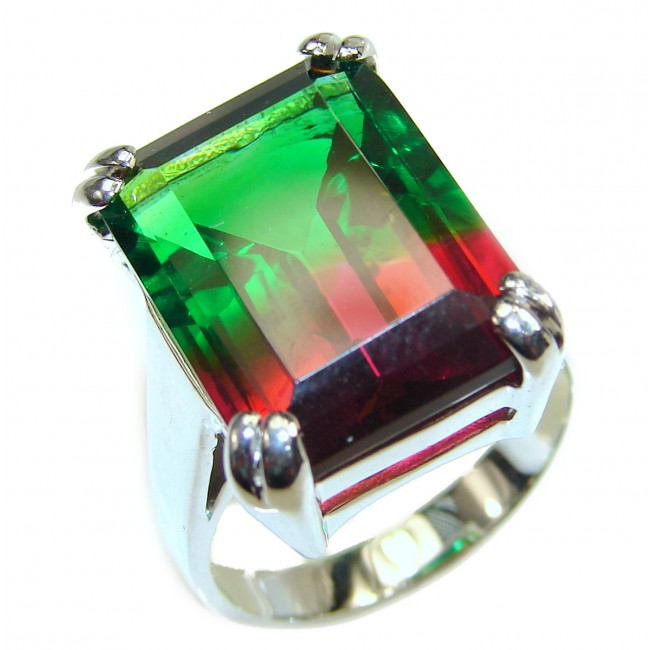 Spectacular Natural baguette cut 65carat Tourmaline .925 Sterling Silver handcrafted ring size 8