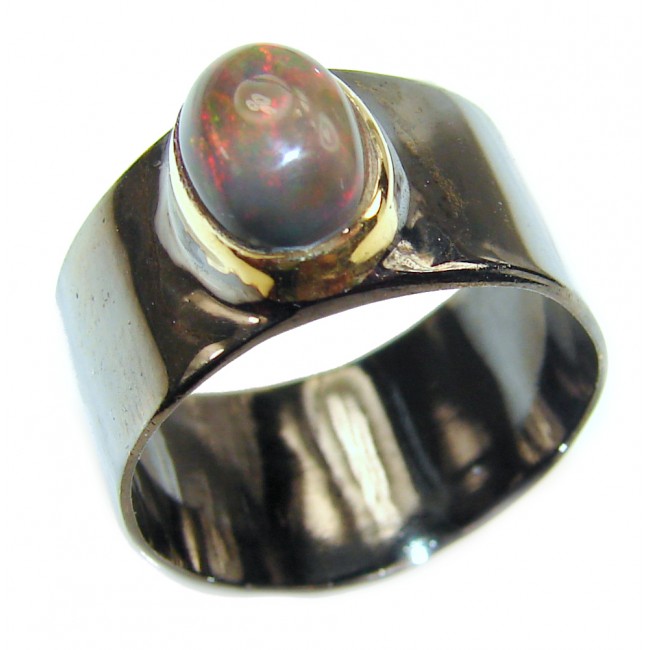 Vintage Design 3.8 ctw Genuine Black Opal .925 Sterling Silver handmade Ring size 6 3/4