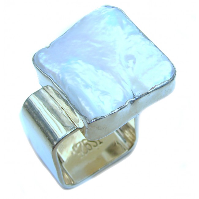 Modern Design Mother Of Pearl Gold over .925 Sterling Silver Ring s. 6 1/2