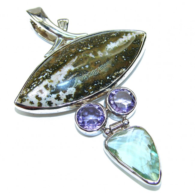 Ocean Jasper .925 Sterling Silver handmade pendant with enhancer