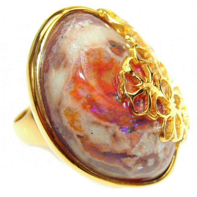 MAJESTIC Mexican Opal 18K Gold over .925 Sterling Silver handcrafted Ring size 8 1/4