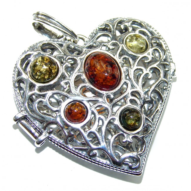 Secret compartment Baltic Amber Heart .925 Sterling Silver Pendant