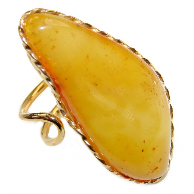 Earth Empress Butterscotch Baltic Amber 14K Gold over .925 Sterling Silver handmade Ring size 8 adjustable