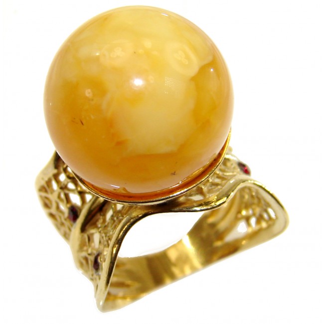 Best quality Butterscotch Baltic Amber 14K Gold over .925 Sterling Silver handmade Ring size 8 1/4