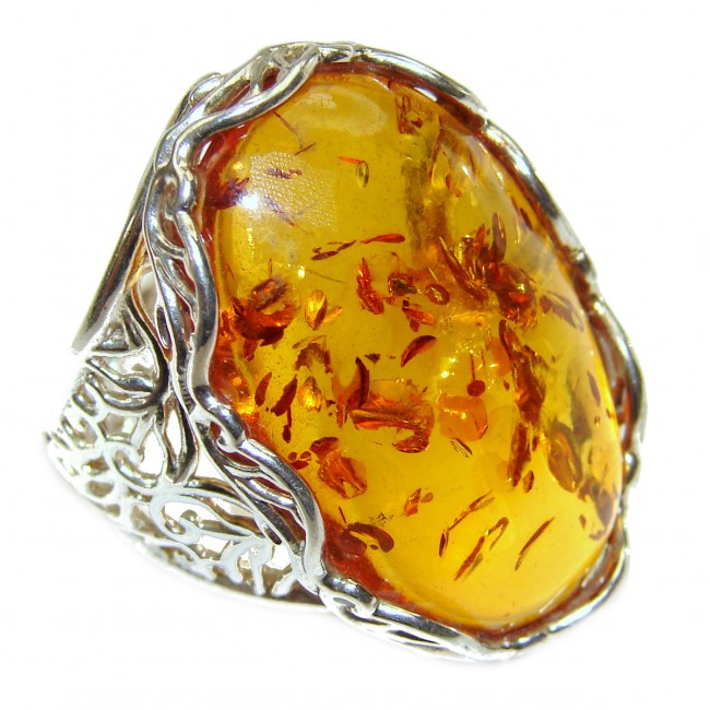 Best quality Baltic Amber .925 Sterling Silver handmade Ring size 7 adjustable