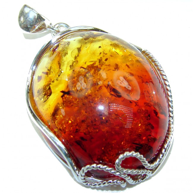 Incredible Beauty Natural Baltic Amber .925 Sterling Silver handmade LARGE Pendant