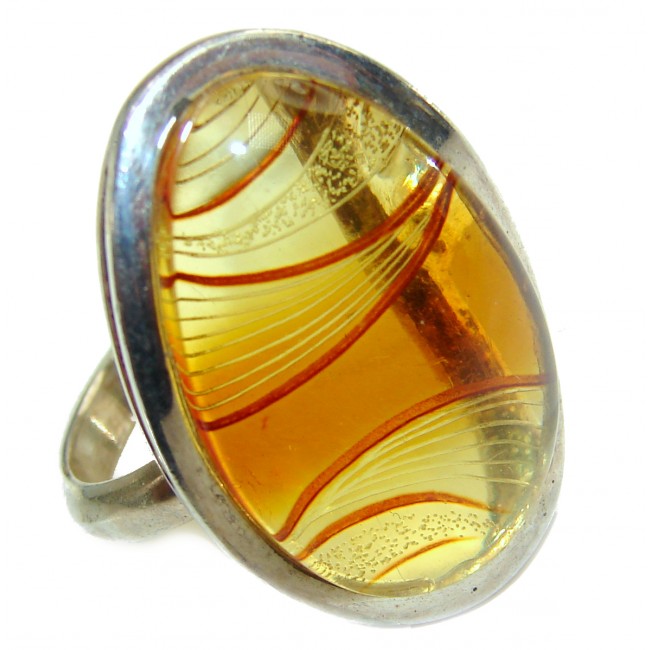 Golden Waves Excellent quality Authentic Baltic Amber Sterling Silver Ring s. 7 adjustable