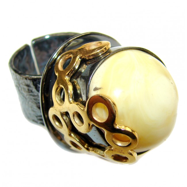 Massive Best quality Butterscotch Baltic Amber .925 Sterling Silver handmade Ring size 7 adjustable