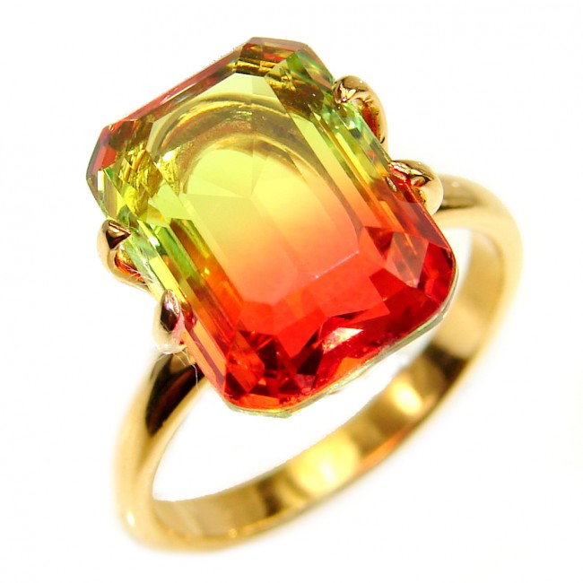 11.1 Watermelon Tourmaline Gold over .925 Sterling Silver handcrafted Ring size 7 1/4