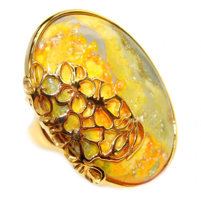 Vivid Beauty Yellow Bumble Bee 18K Gold over .925 Jasper Sterling Silver ring s. 9