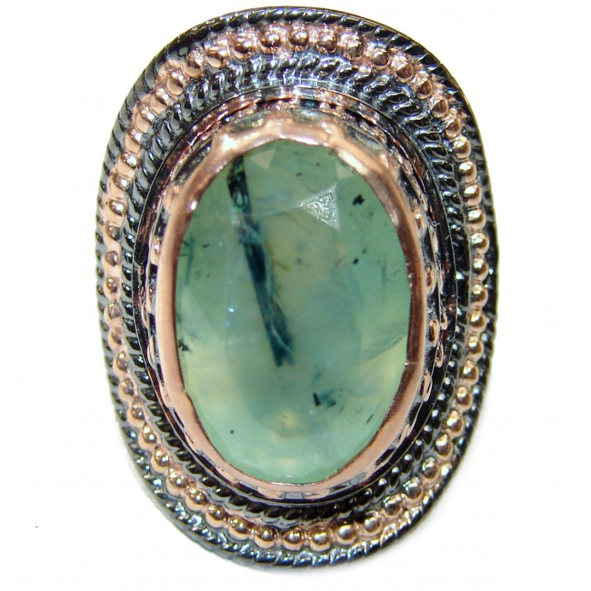 Earth Treasure Natural Prehnite .925 Sterling Silver handmade ring s. 7 adjustable