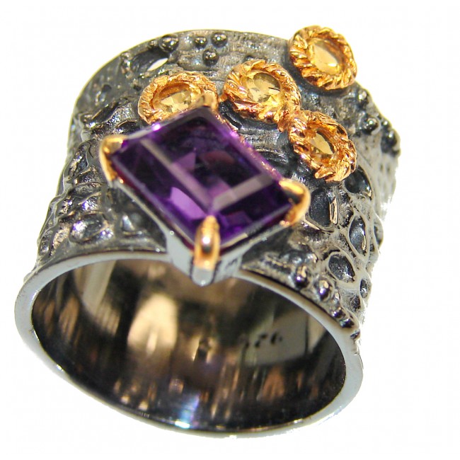 Vintage Style Amethyst black rhodium over .925 Sterling Silver handmade Cocktail Ring s. 6 1/2