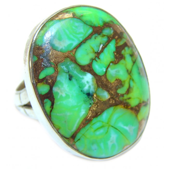 Green Turquoise .925 Sterling Silver handcrafted ring; s. 7 3/4