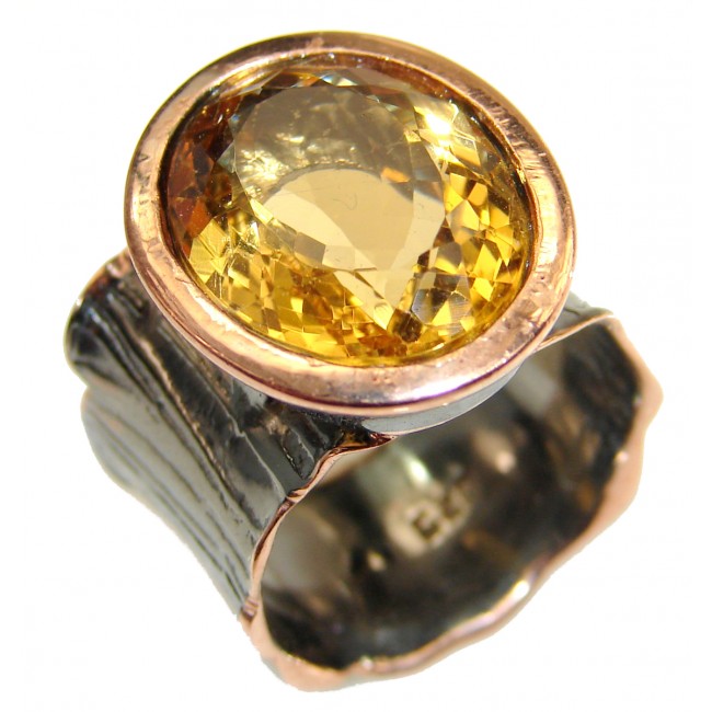 Cocktail Style Natural Citrine .925 Sterling Silver handcrafted Ring s. 6 1/4