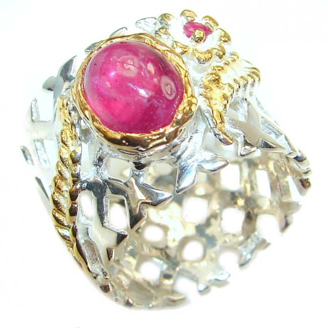 Simplicity Ruby 2 tones .925 Sterling Silver handmade Ring size 6 1/2